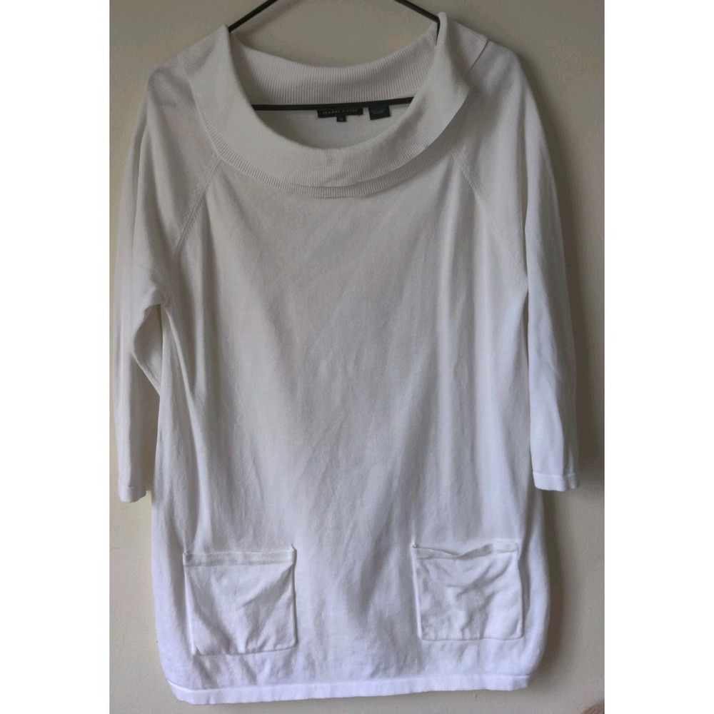 Jeanne Pierre Women's Pullover Sweater Cowl Neck 100%Cotton Size M Pockets